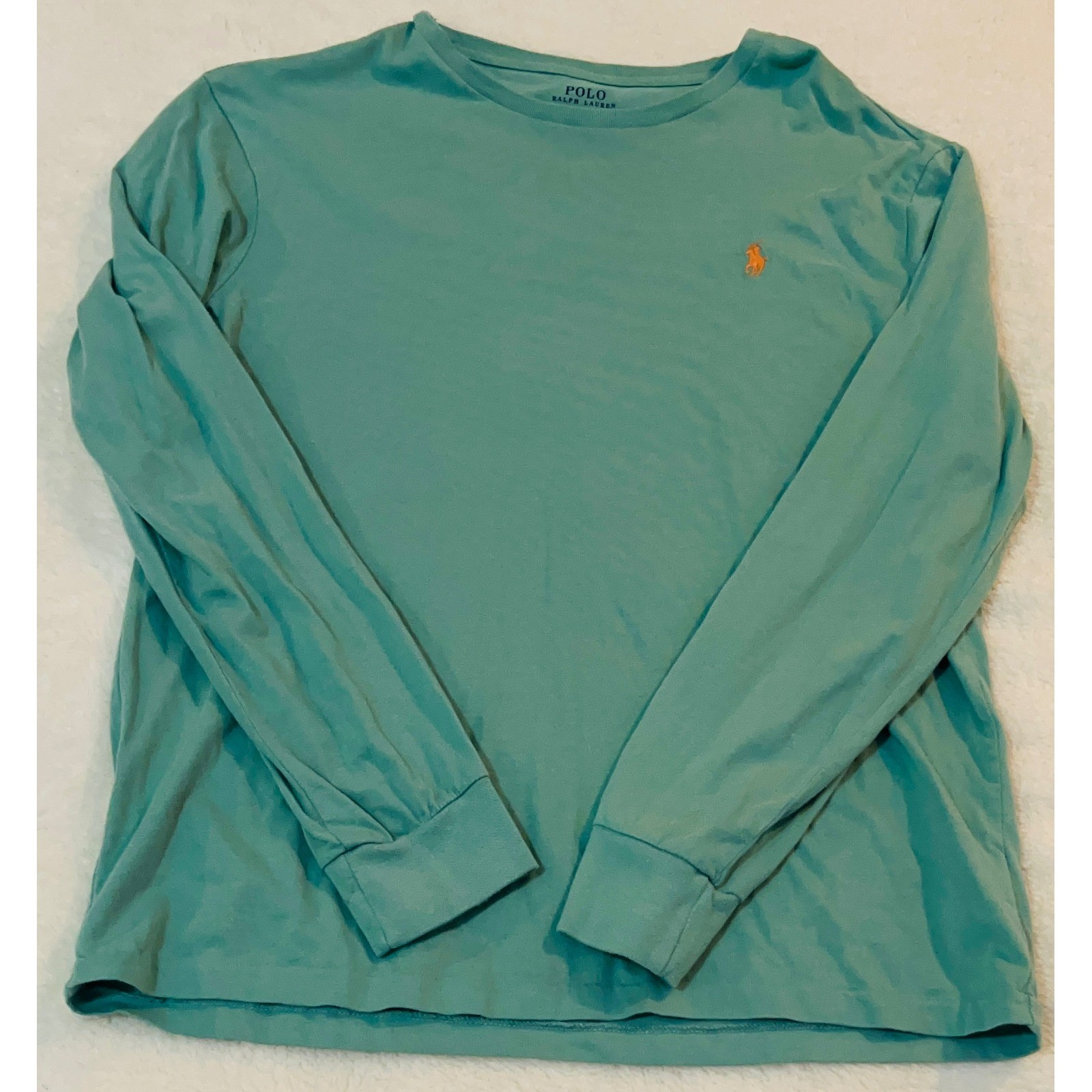 Polo Ralph Lauren Mens Long Sleeve T-Shirt Teal Green Orange Pony Logo Size M
