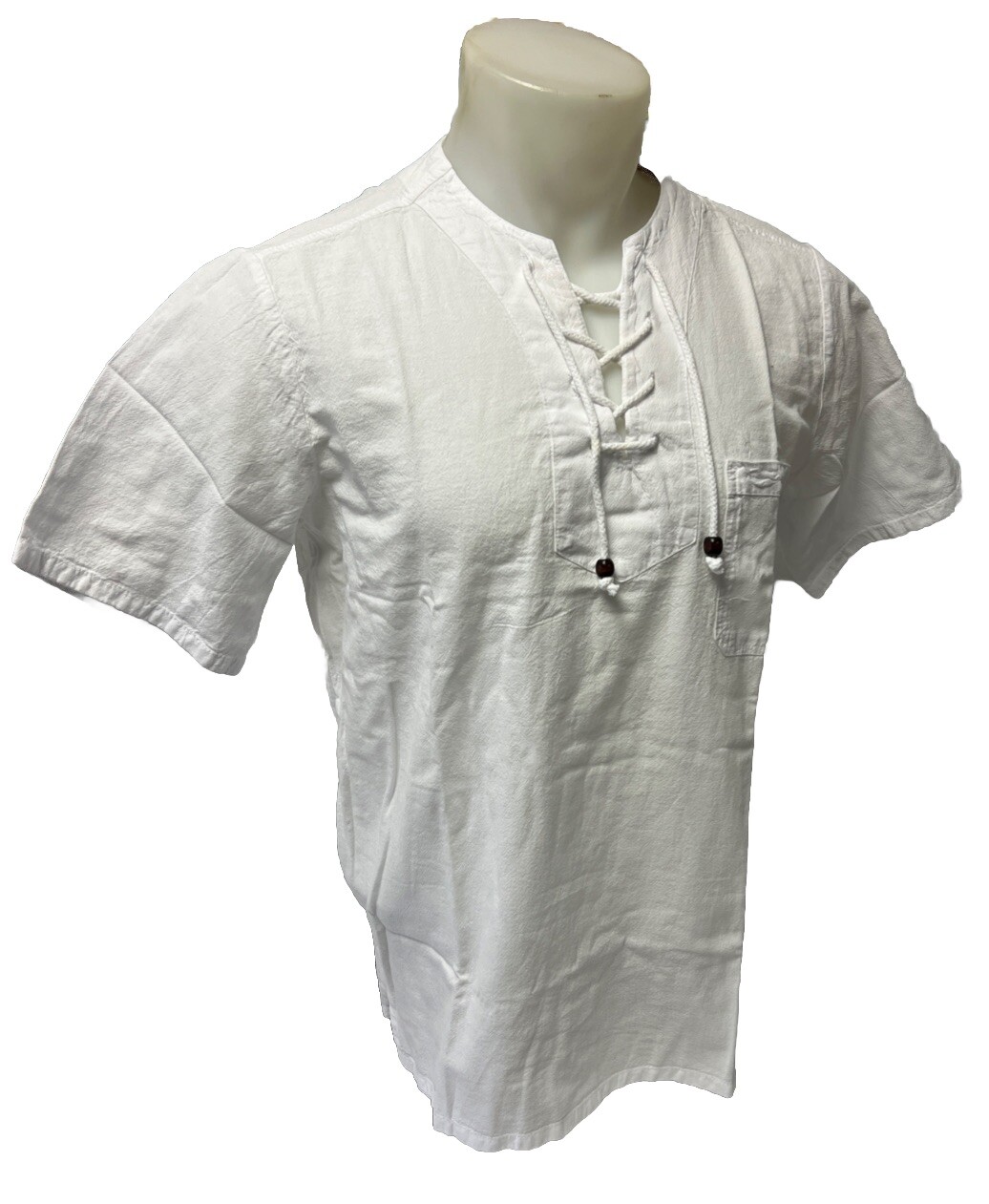 Men LACE UP POCKET SHORT SLEEVE BLANCO ENVY WHITE SHIRT BEACH 100% Cotton 42026