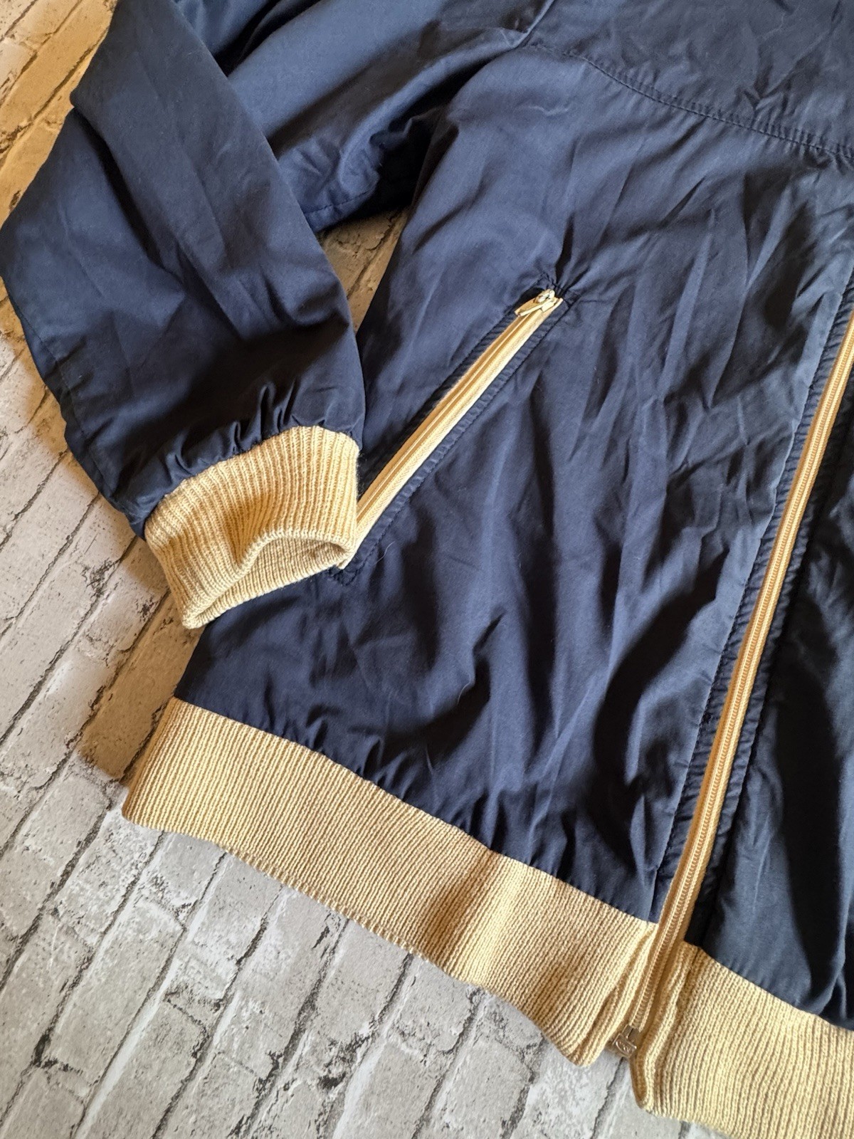VintageLacoste Men’s Full Zip Bomber Jacket Blue/Beige Solid Regular Fit