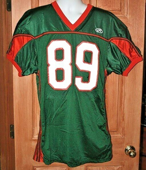 NEW RAWLINGS GREEN-ORANGE PRO-CUT FOOTBALL JERSEY MIAMI HURRICANES NYLON-LYCRA
