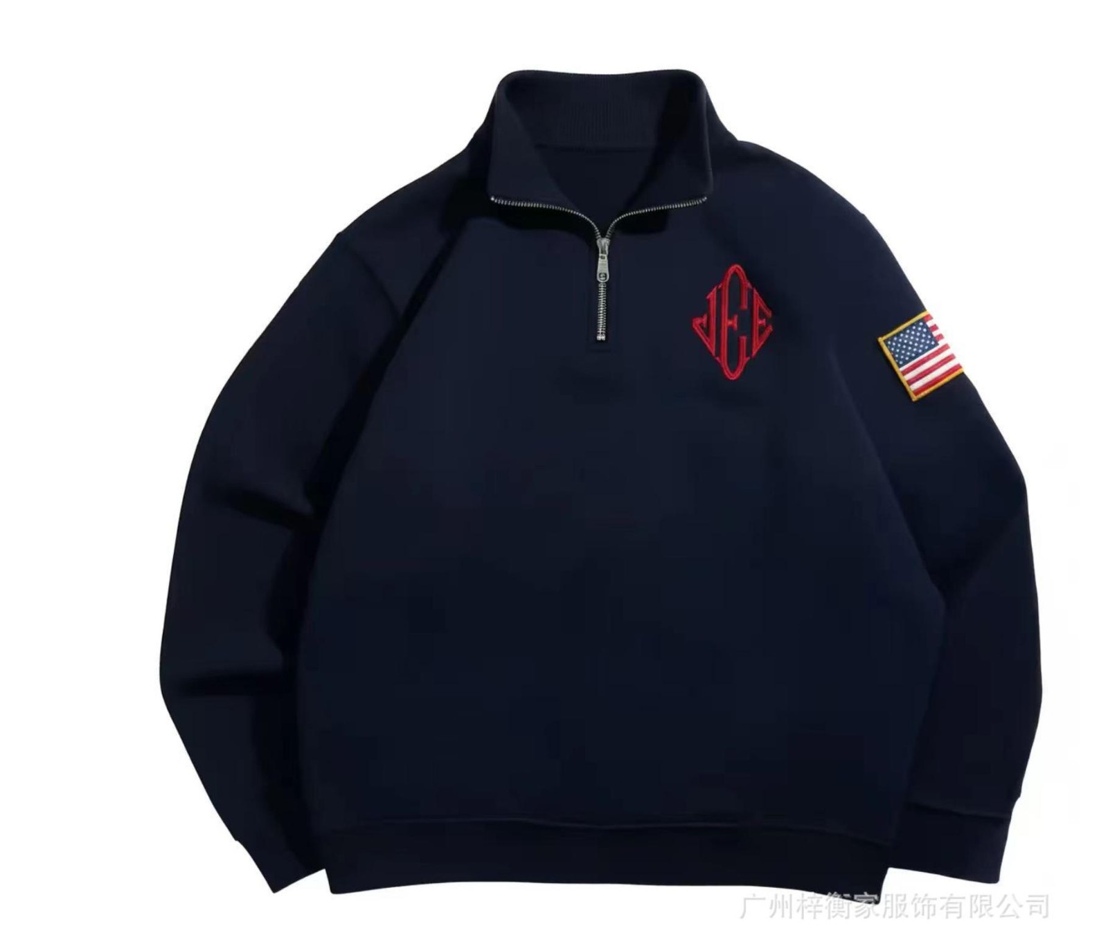 New Y2K Retro Quarterzip Pullover Hoodie JEE Embroidery Pattern Sweatshirt Top