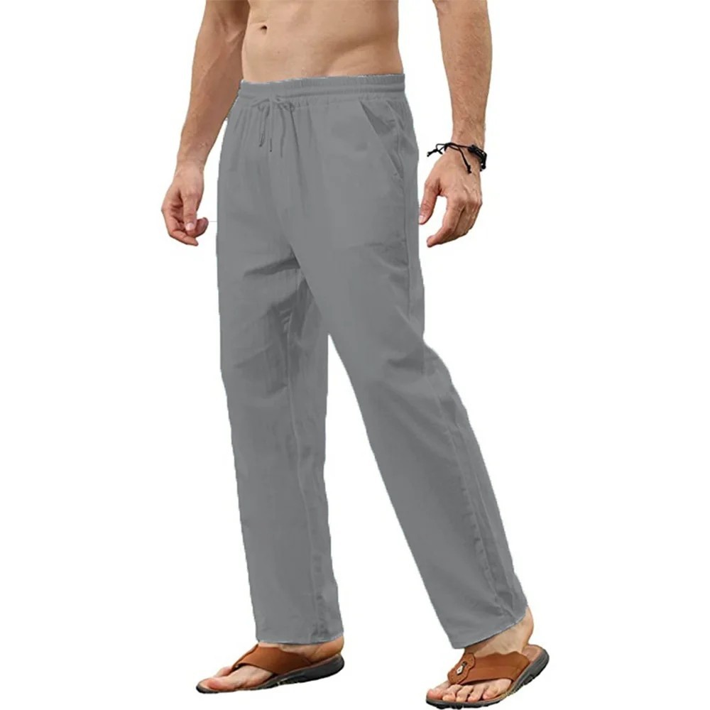 Men’s Cotton Linen Loose Drawstring Jogger Pants Breathable Trousers