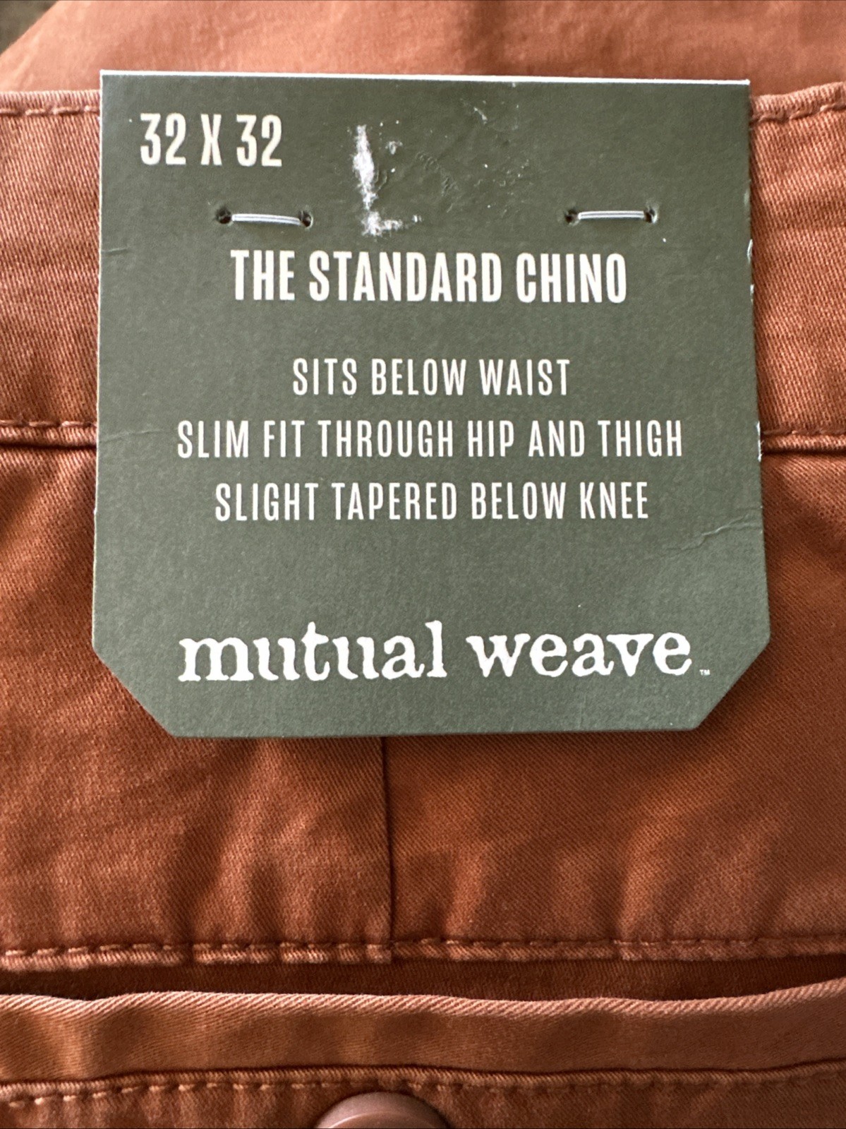 Mutual Weave Men 32×32 The Standard Chino Below Waist Slim Fit Tapered Pumpkin