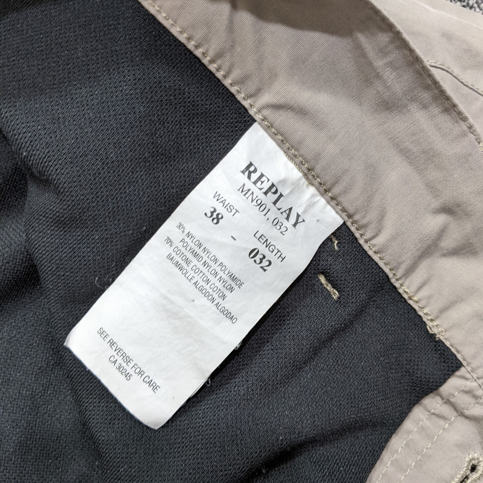Replay Mens Cotton Nylon Tech Trousers Stone Beige W38 L30 Altered Red Tab Fly