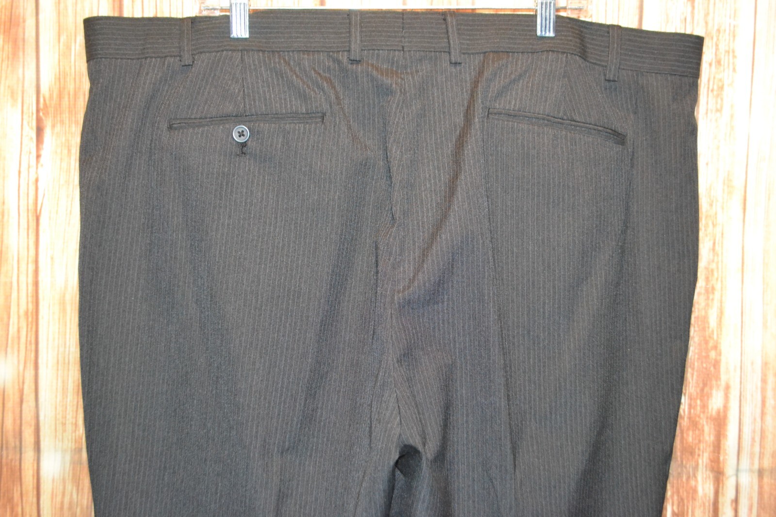 Stafford Men Black Stripes Polyester Viscose 2 Button Suit Sz 50R Wst 46×30