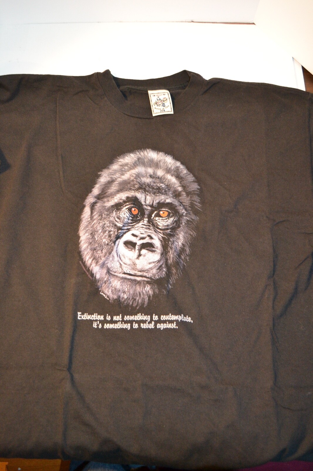 Vintage Alore Gorilla Extinction 2001 Single Stitch Black Graphic T-Shirt Sz XXL
