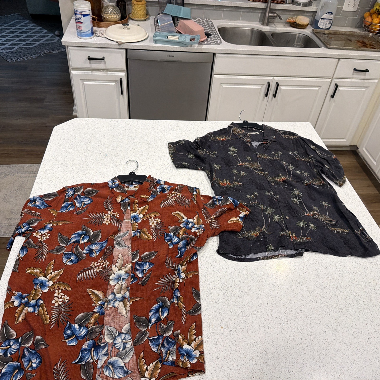 2-Batik Bay Hawaiian Shirt Mens Large Red Blue Floral Anthurium Beach Tropical