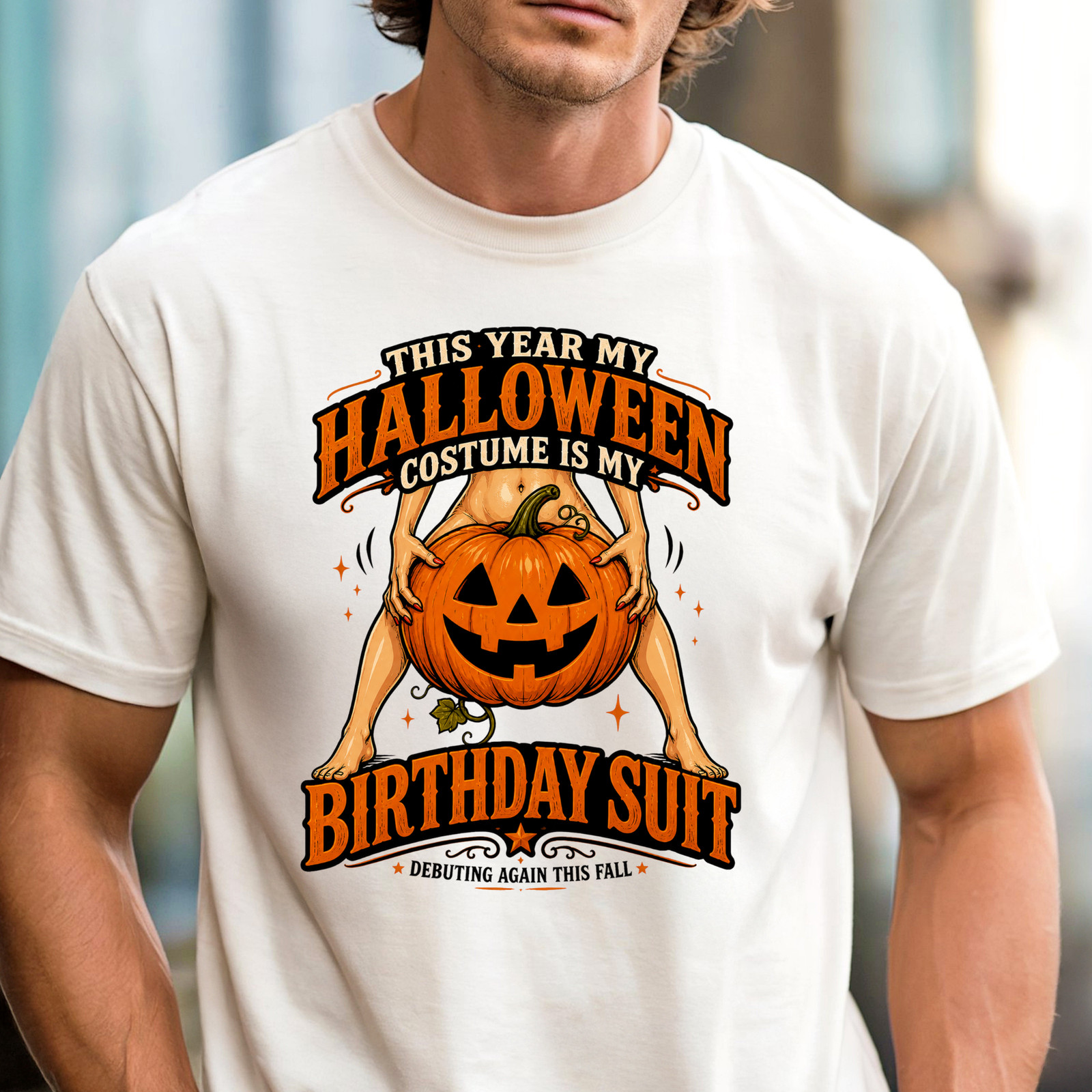 Halloween Costume Is My Birthday Suit T-Shirt | Fall Shirt for Nudists