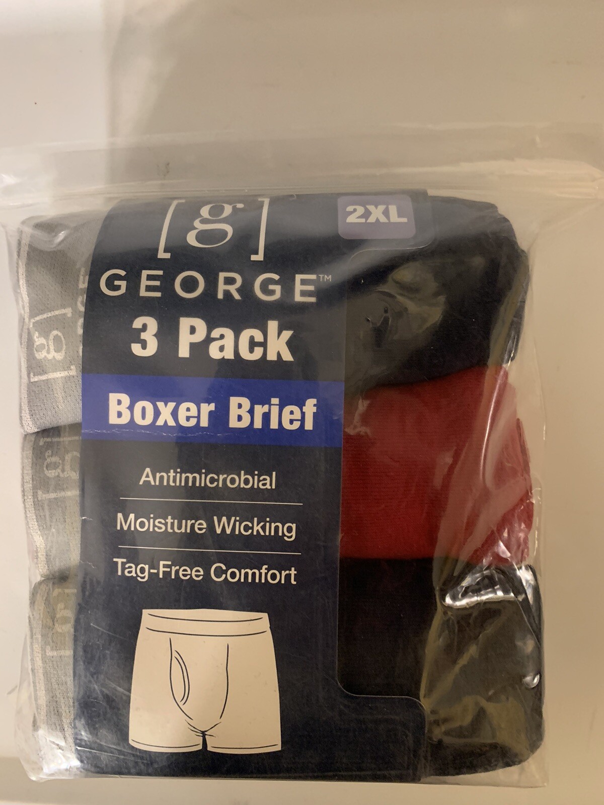 New George Men’s Sz 2XL 44-46 Boxer Briefs 3 Pack tag free comfort – NIP