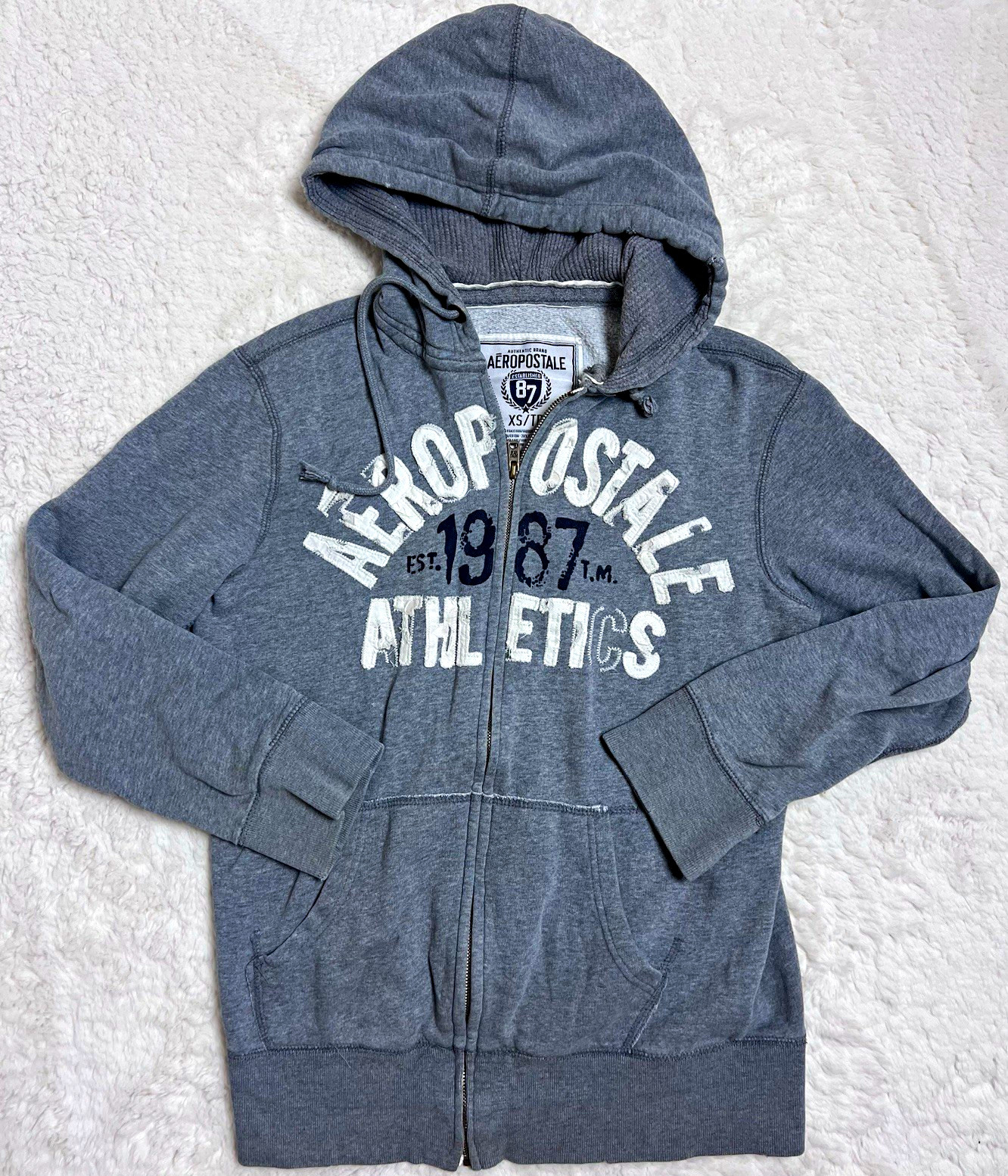 Aéropostale Gray XS Full Zip Fleece Hoodie w/ Pockets Hooded Graphic Logo