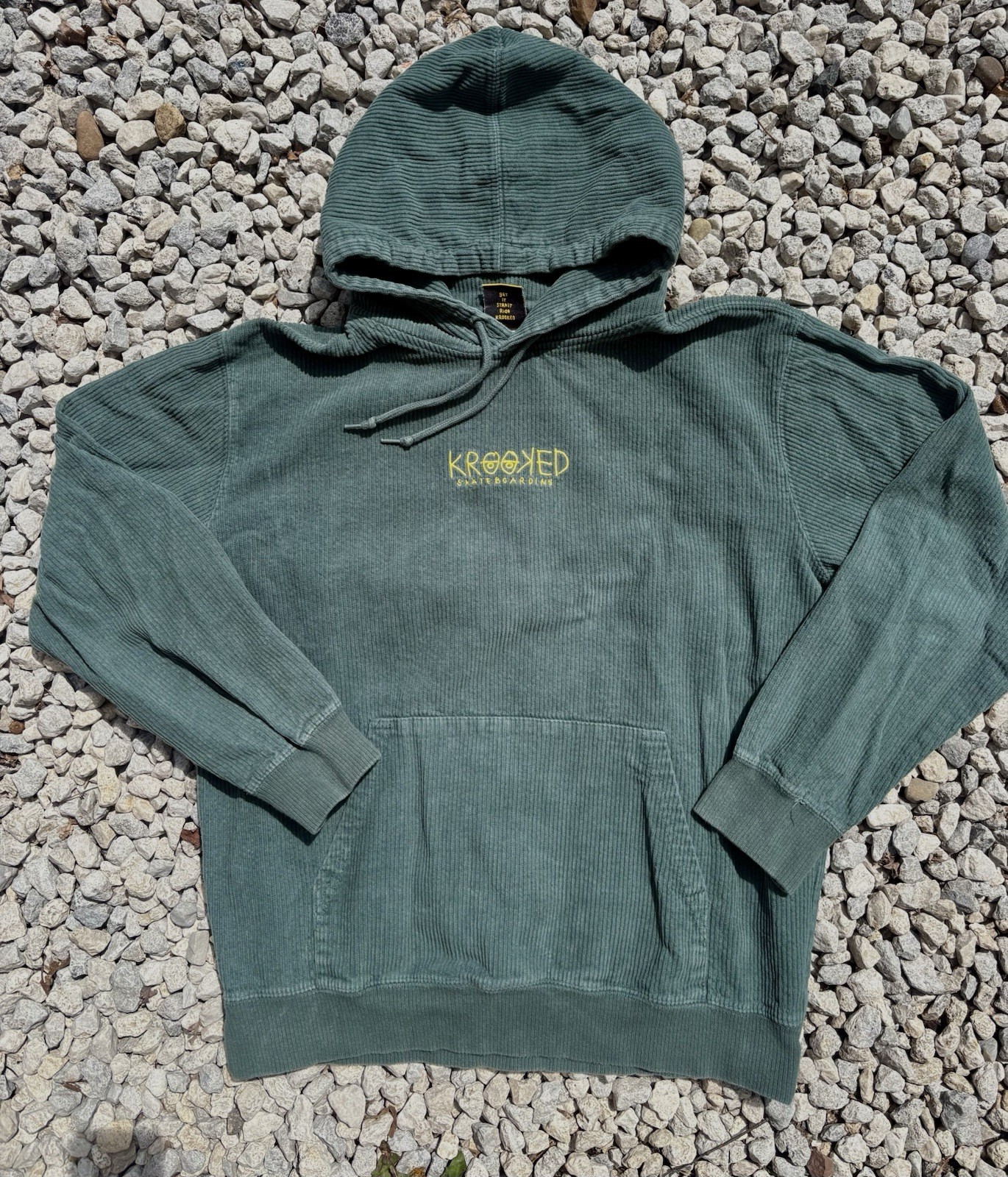 Krooked Skateboarding Green Corduroy Pullover Hoodie Embroidered Logo Y2K M