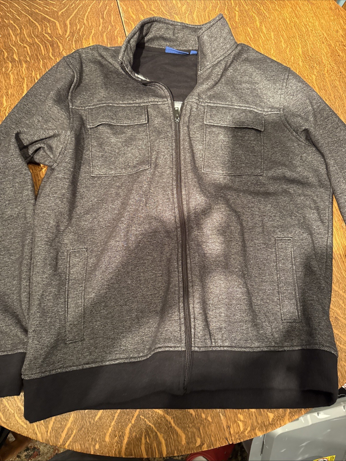 Apt 9 Sweater Mens Large Black Fleece Knit Full Zip 4 Pockets Cotton Blend