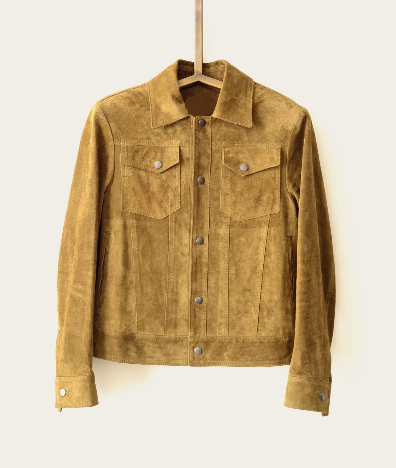 NEW Yellow Cafe racer Leather Jacket for Men Pure Suede Size XS S M L XL XXL 3XL