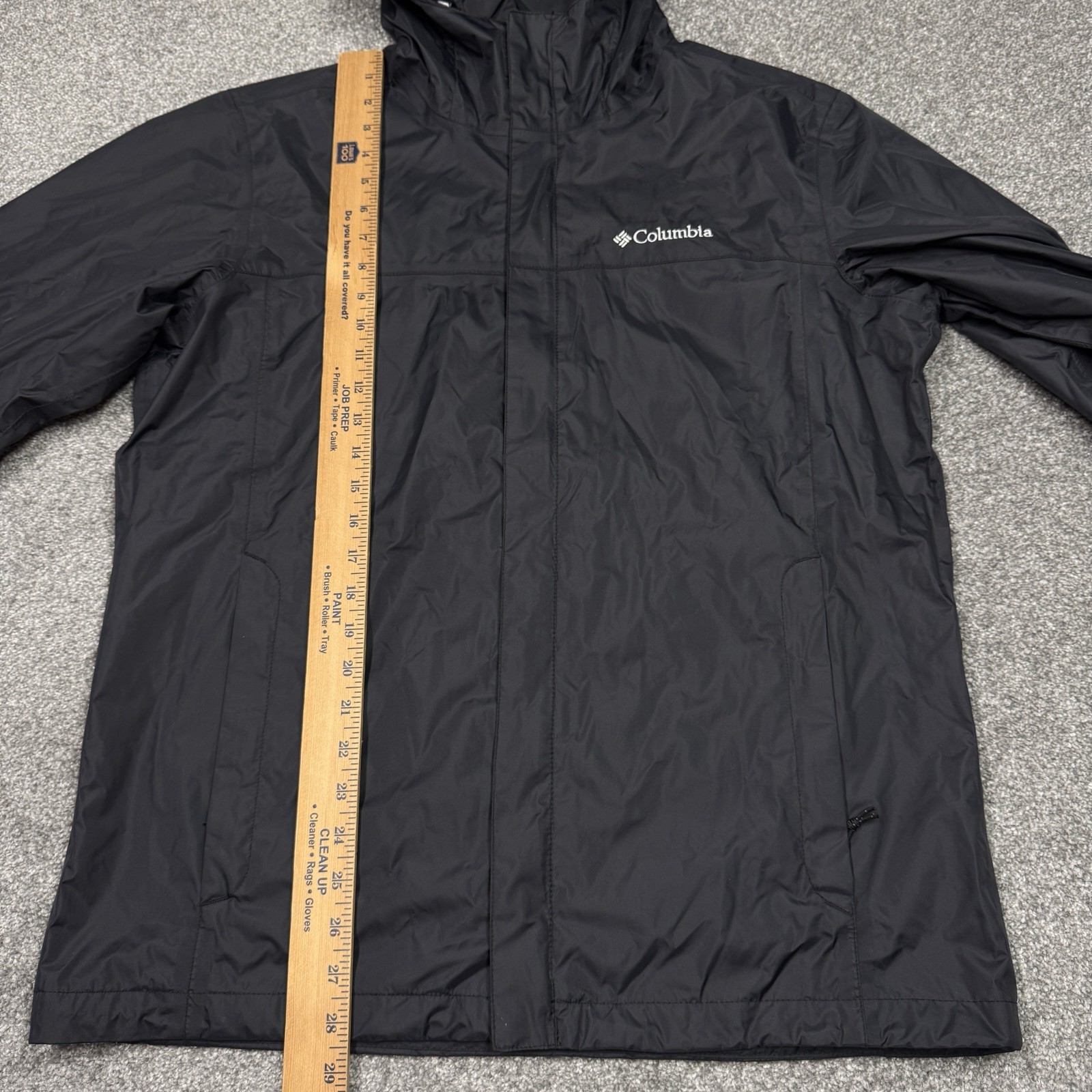 Columbia Jacket Men Medium Black Windbreaker Hike Hood Rain Coat Zip Up