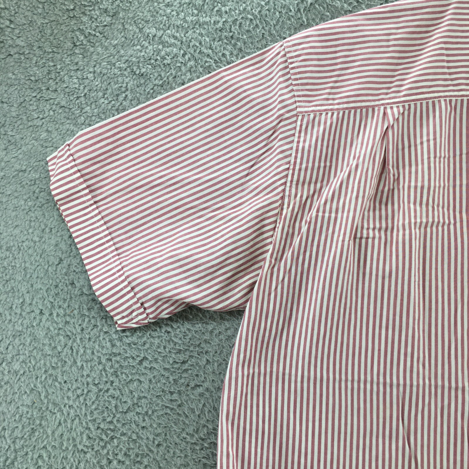 John Blair Shirt Mens XL Pink Stripe Button-Up Short Sleeve Collared Pockets