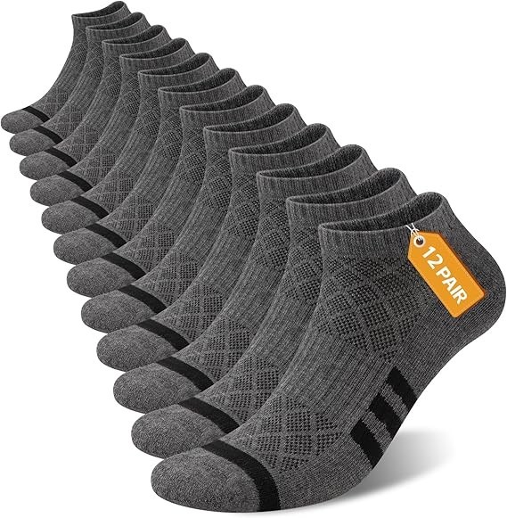 Heatuff 12 Pairs Men’s Cushion Ankle Socks Athletic Running Low Cut Breathable C
