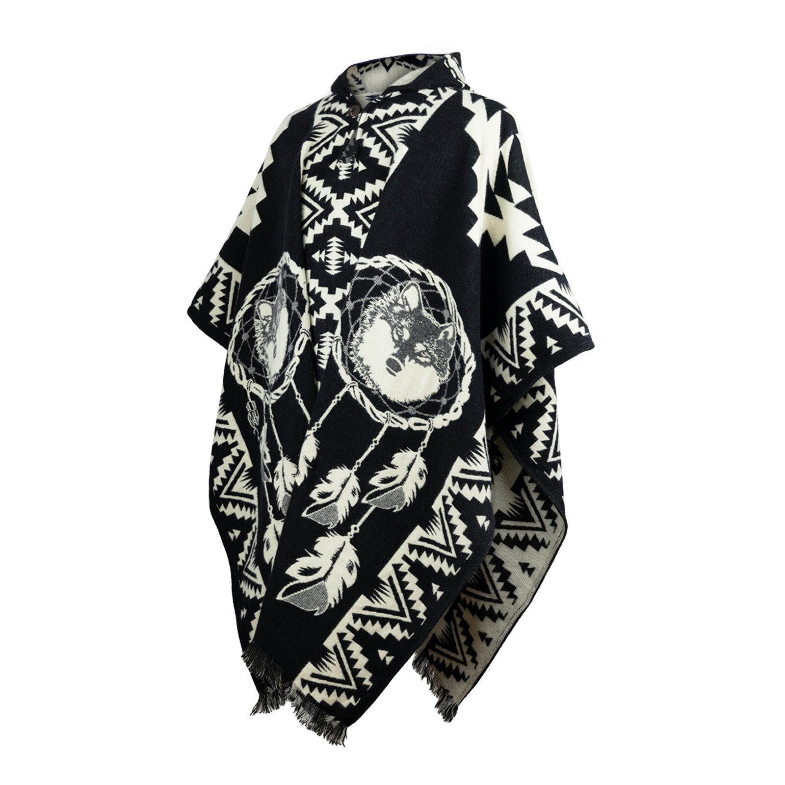 Alpaca wool Mens Unisex Hooded Poncho Wolf all seasons boho hippie Halloween