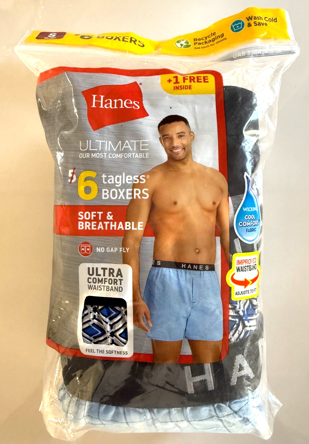Hanes 6 Pk Mens Boxers Small Ultra Comfort Waistband Tagless Breathable 28-30″