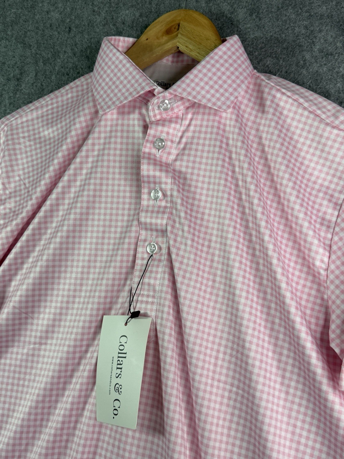 Collars and Co. Pink & White Gingham Dress Collar Polo Shirt Men’s Medium NWT