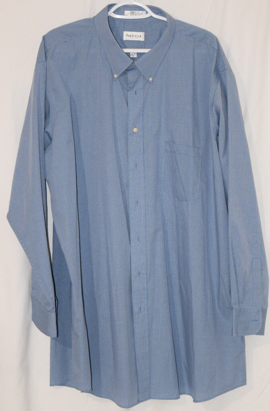 Van Heusen Mens Shirt Size 19 35/36 Tall Blue Check Wrinkle Free Broadcloth