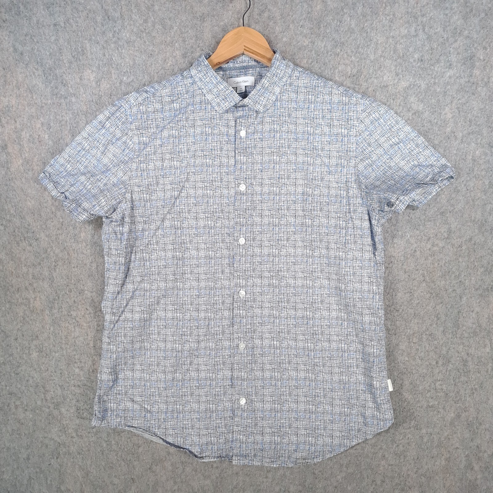 Calvin Klein Shirt Mens Medium Blue White Black Smart Casual Preppy USA Top