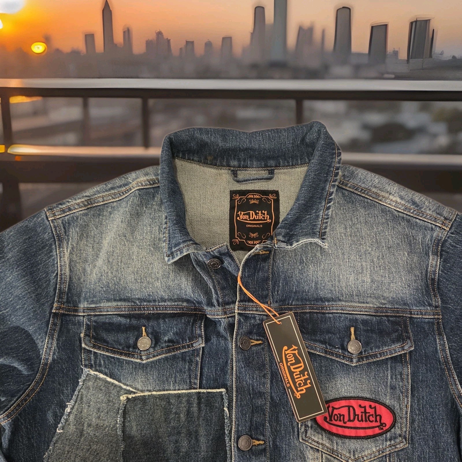 VON DUTCH The Robust Jacket – Equalisation Denim Patchwork Y2K Men’s Streetwear