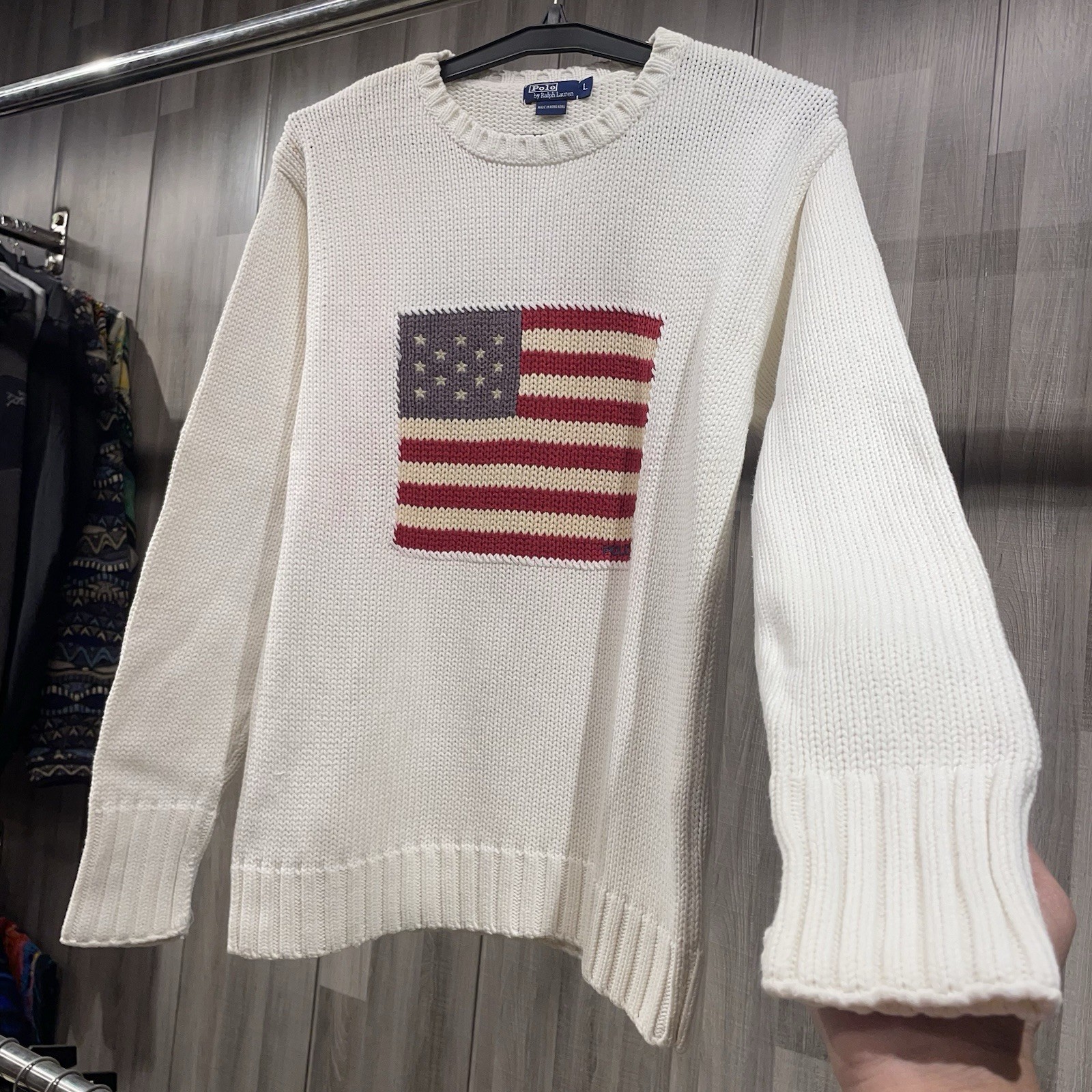 Polo Ralph Lauren American Flag White Sweater Size L
