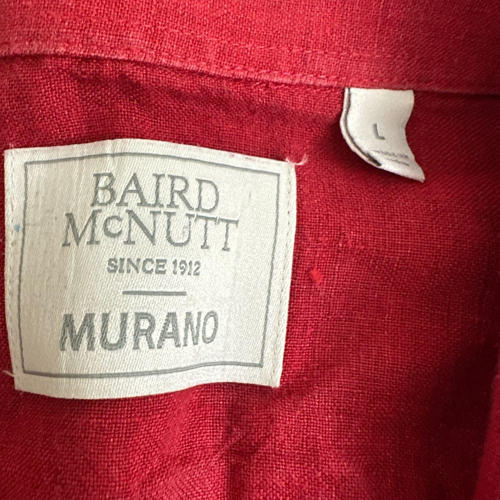 Murano Baird Mcnutt Linen Cutaway Shirt Red Short Sleeve Button Up Mens L Read