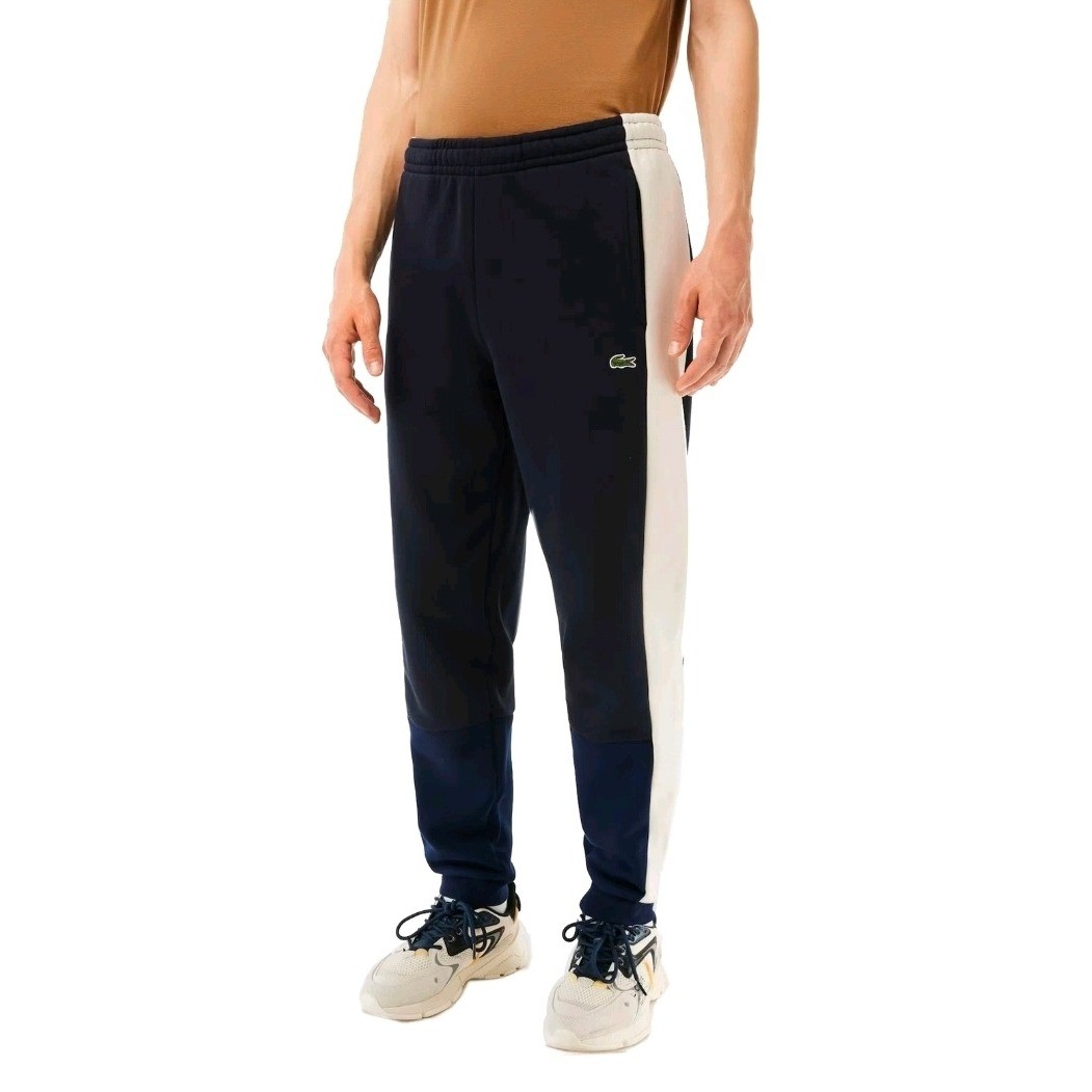 NWT Lacoste Men’s Color Block Track Pants Navy Blue Cream Size XXS Regular Fit