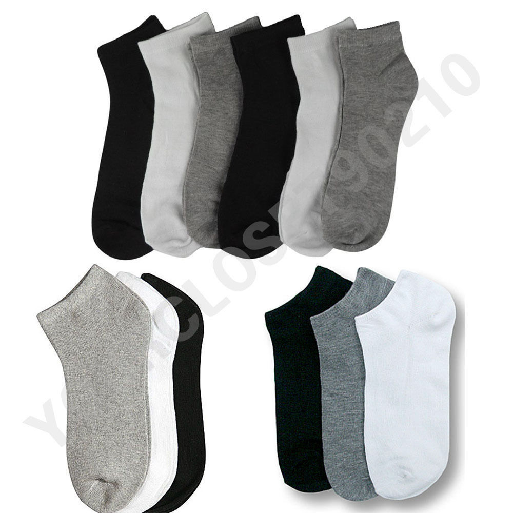 Men Women 9-11 10-13 Ankle Cut Sport No Show Socks White Gry Black 3, 6 &12 Pair