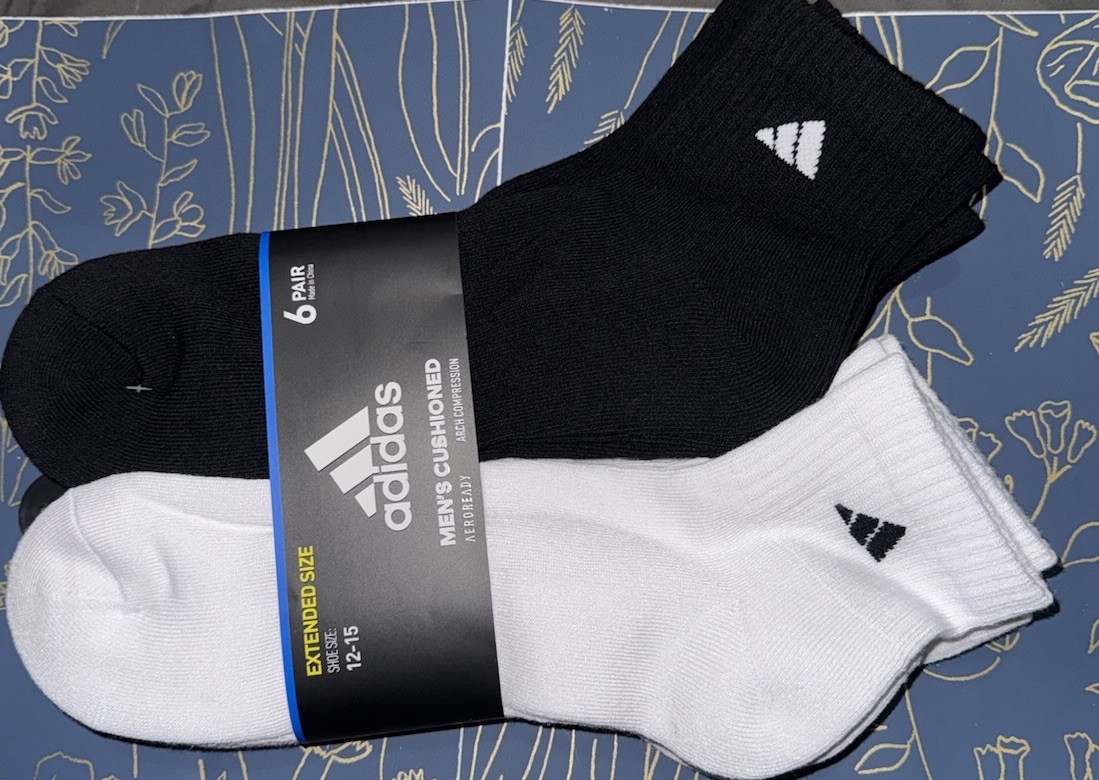 👀 6 Pairs New! Adidas Arched Compression Aeroready Athletic Socks Sz 12-15