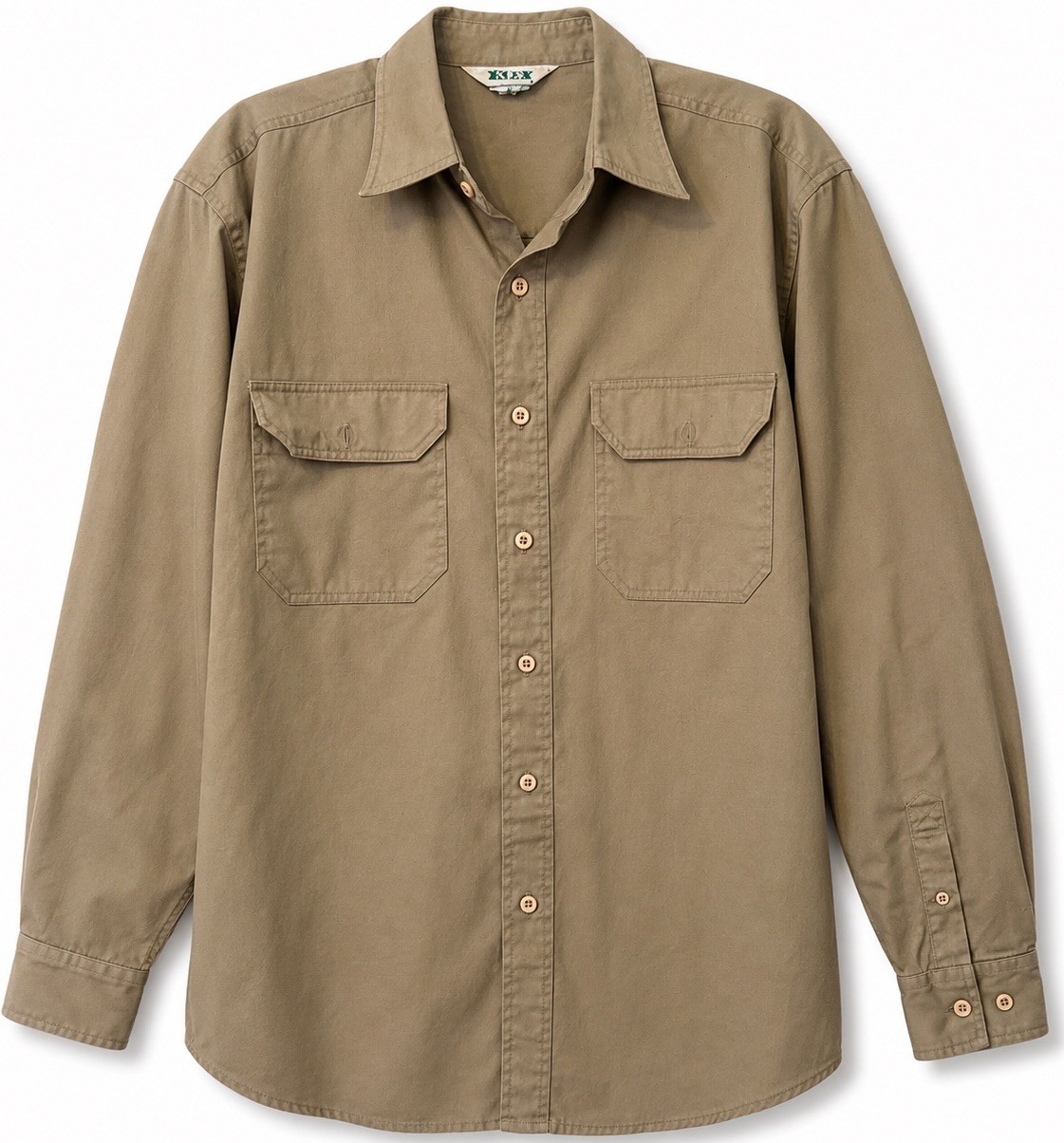 Key Men’s Medium Regular Khaki Work Shirt 65/35 Twill Utility Button Front VTG