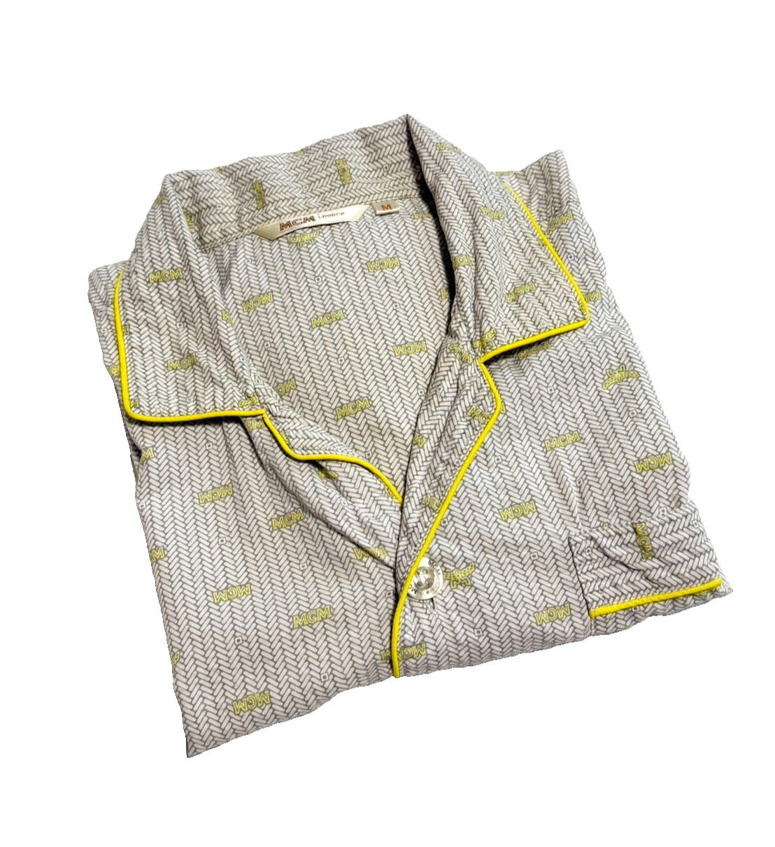 Vintage 90s MCM Légère Monogram Pajama Shirt Open Collar Size M Japan
