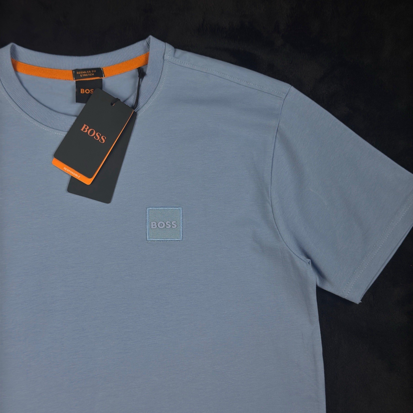 Boss Hugo Boss Men’s Light Blue Solid Logo Crew-Neck Short Sleeve T-Shirt XL