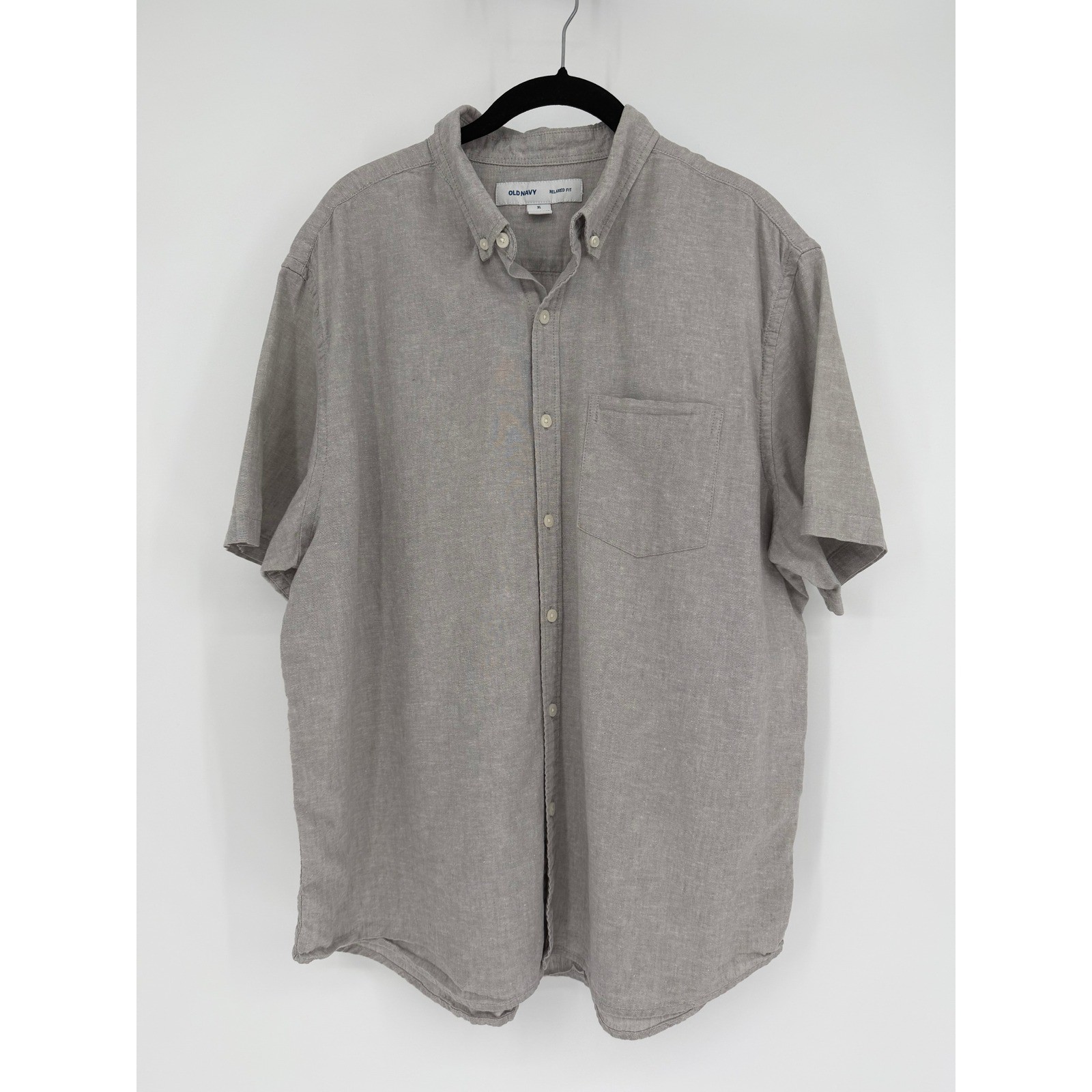 Old Navy Mens XL Relaxed Fit Linen Cotton Short Sleeve Button Down Shirt Gray