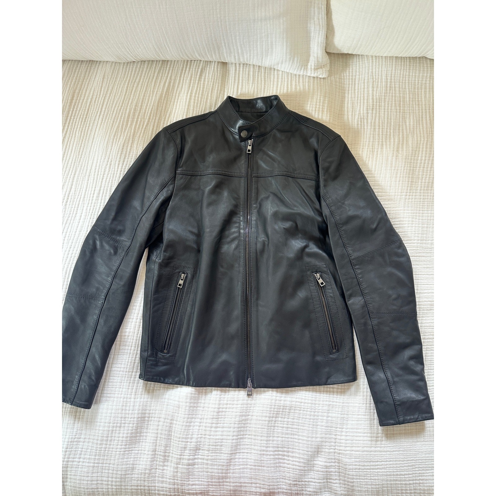 Michael Kors Men’s Black Leather Jacket 100% Lambskin Biker Moto Racer S Small