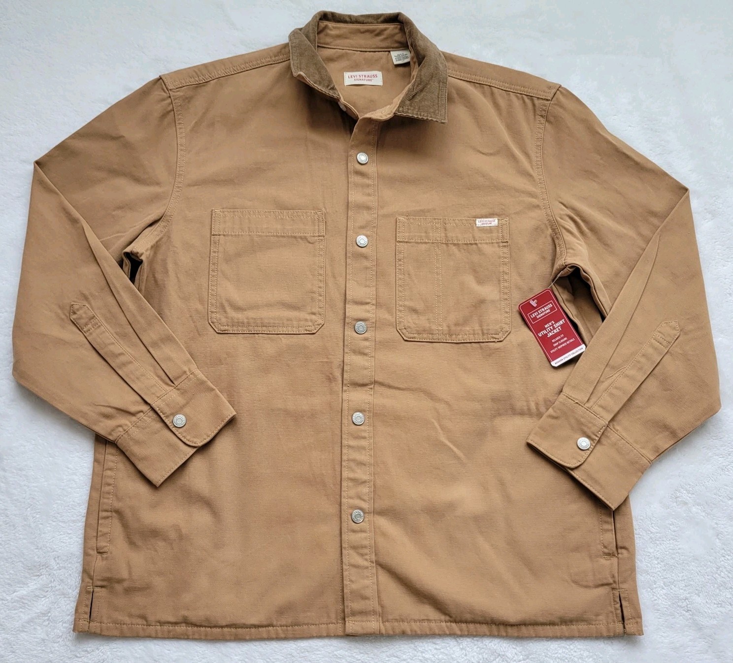 Levi signature Men’s canvas work utility shirt jacket LARGE corduroy collar