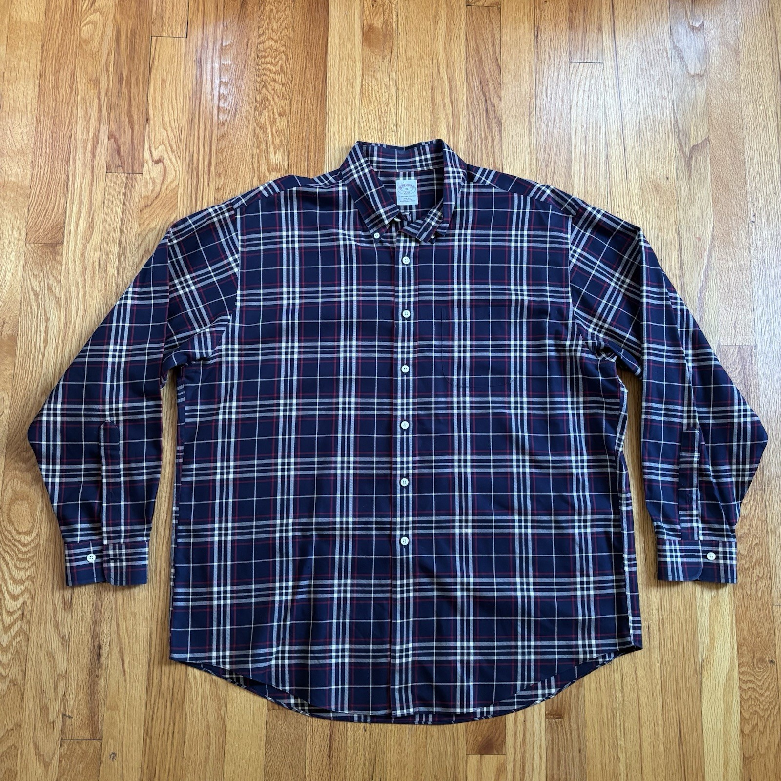 Brooks Brothers Mens XXL Red Navy Blue Plaid Non-Iron Button Down Shirt