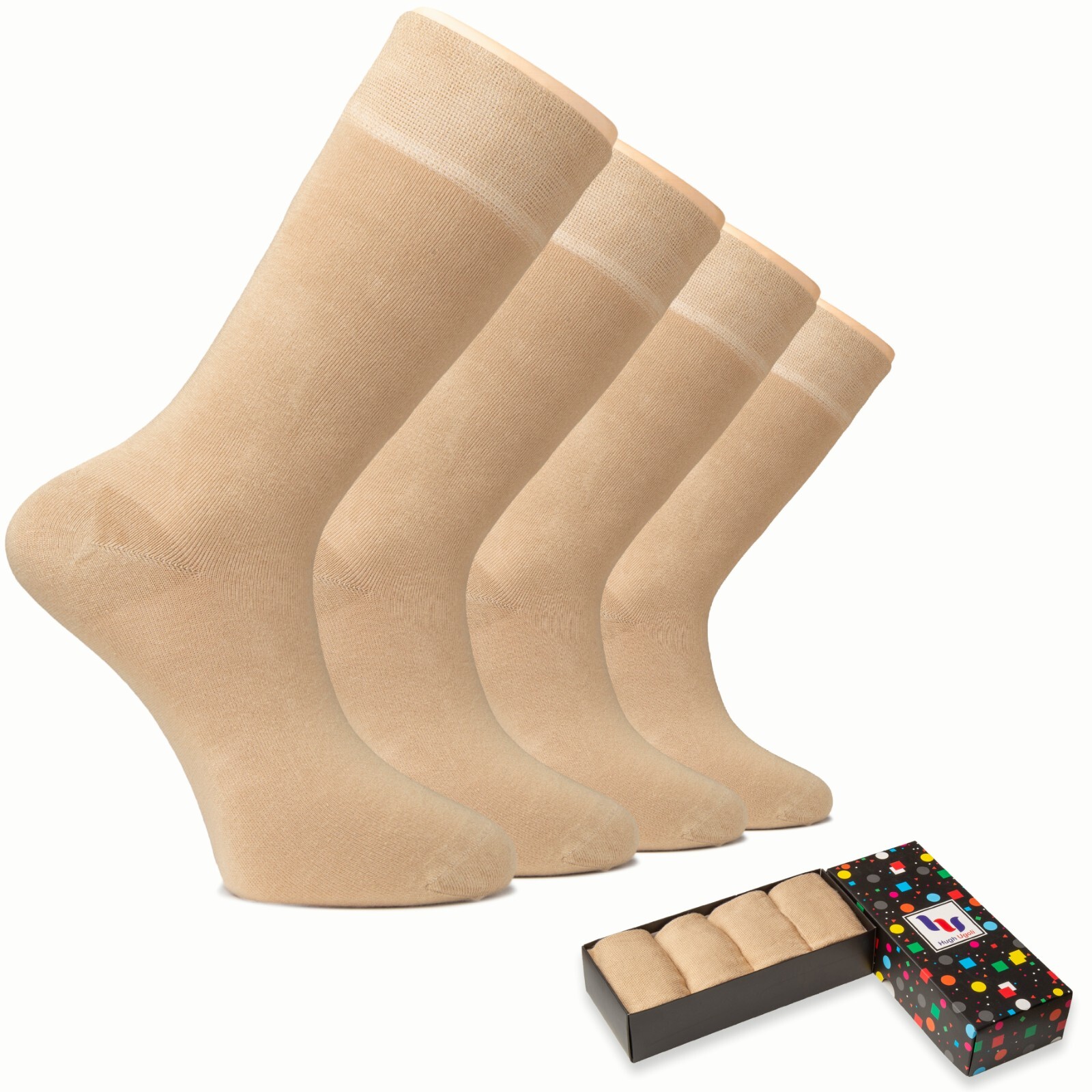 Hugh Ugoli Men’s Bamboo Dress Socks Seamless Toe and Thin, 4 Pairs, Size: 8-12
