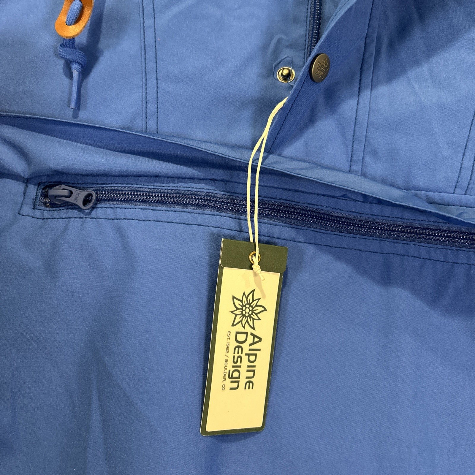 Alpine Design Men’s 1962 Anorak Rain Jacket Pullover Blue Infusion Large Hood