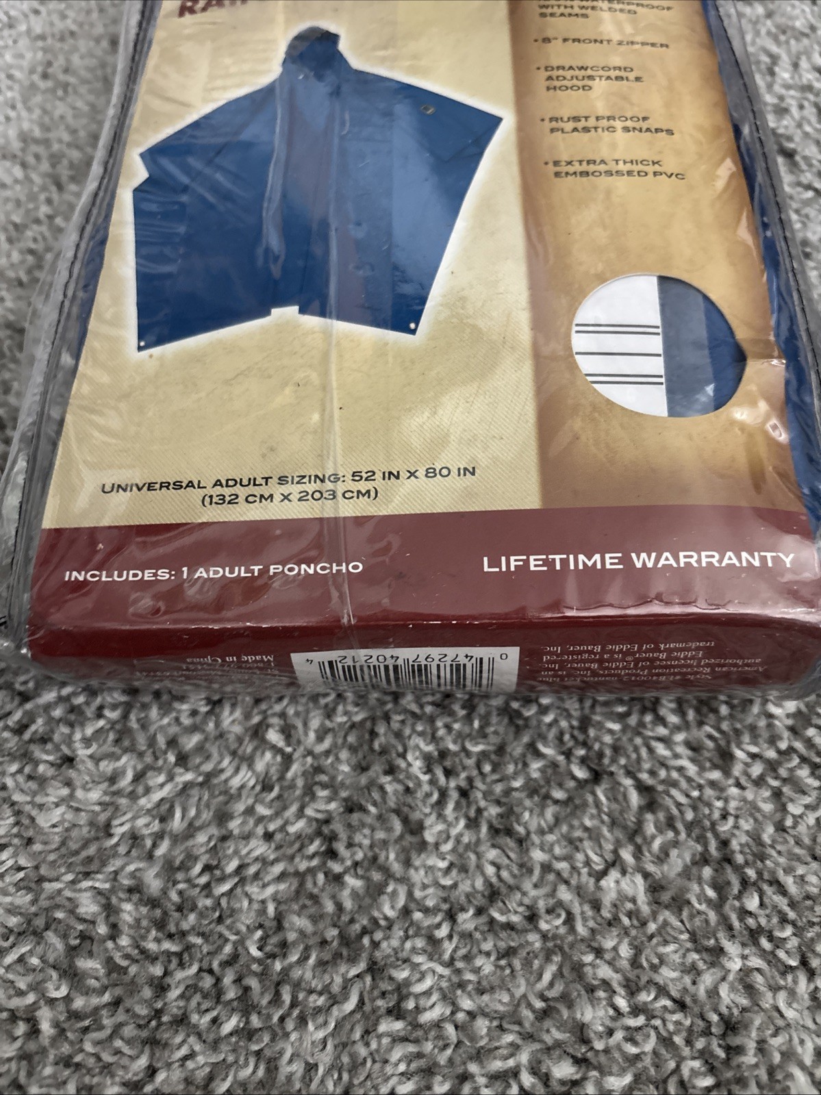 Eddie Bauer Hooded Waterproof Extra Thick PVC Rain Poncho Adult 52″ X 80″ New