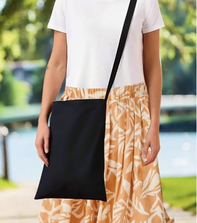 Tote Bags for Women and Men, Large Cotton Tote Bag with Zipper, Black Canvas …