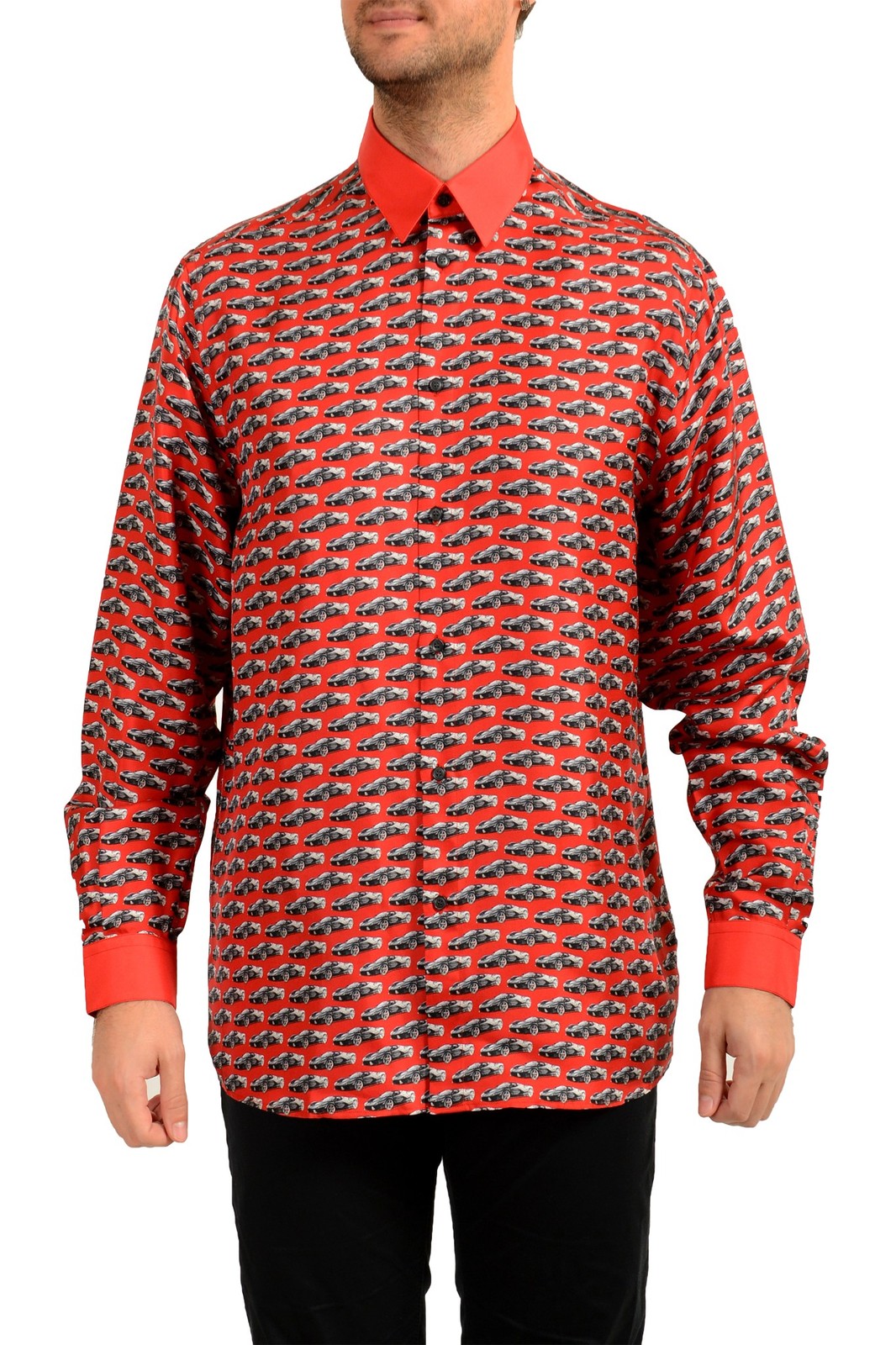 Scuderia Ferrari Men’s “Allover Printed” 100%Silk Long Sleeve Shirt US 3XL IT 58