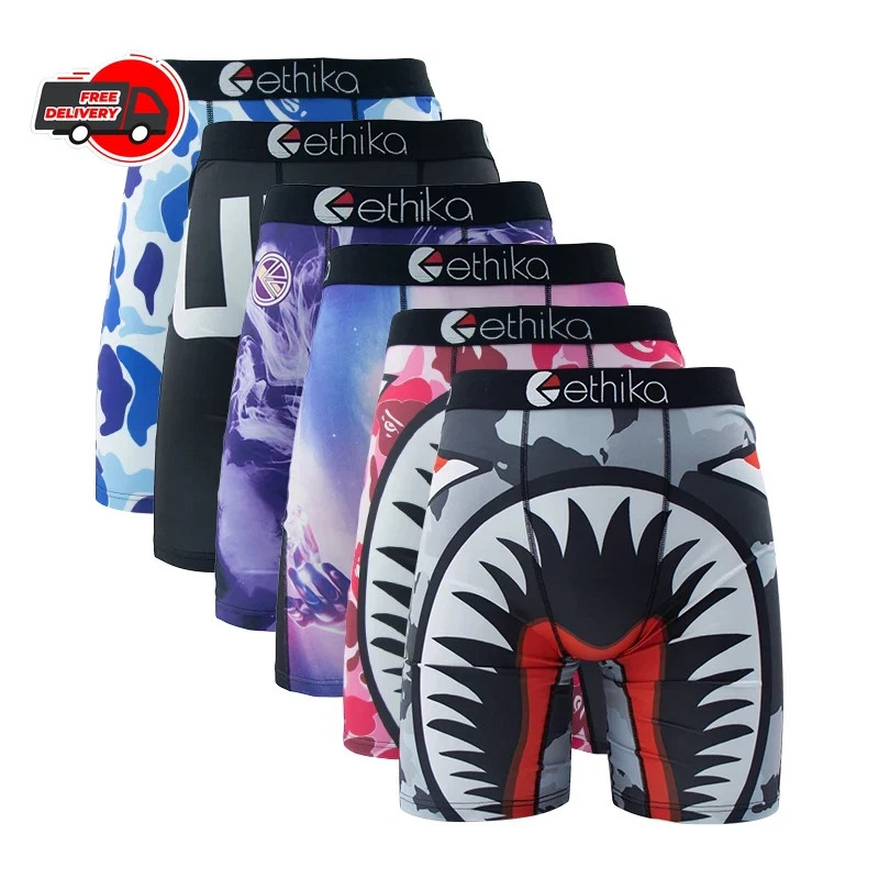 ETHIKA 6Pcs Men Underwear Boxers Breathable Man Swimming Underpants Plus Size