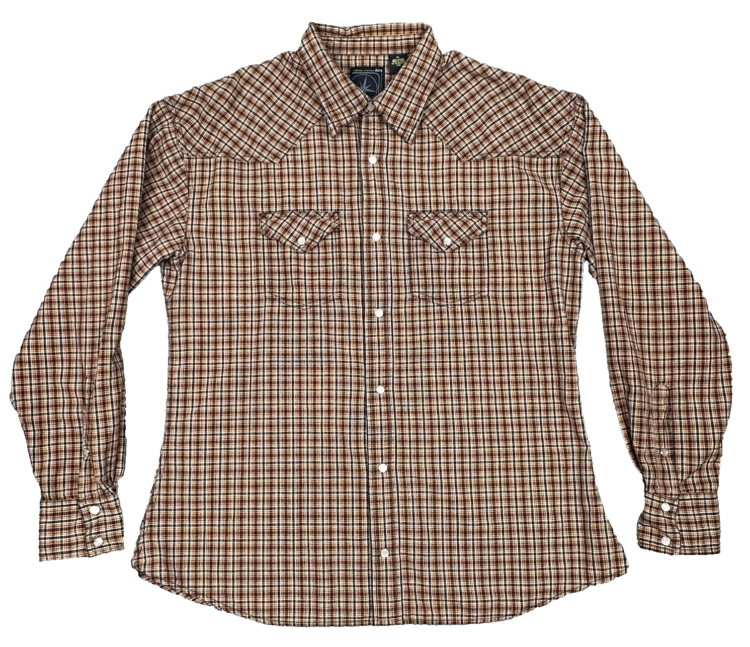 Address Unknown 64 Western Shirt Mens XL Brown Plaid Pearl Snap Long Sleeve