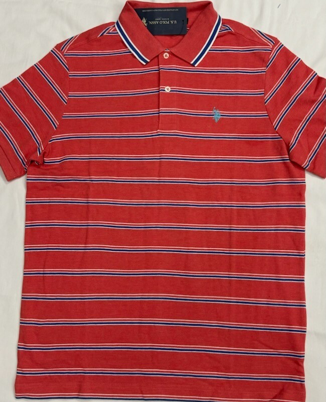 U.S. Polo Assn. Men’s Short Sleeve Polo Coral Shell Heather Stripe Size M $23.50