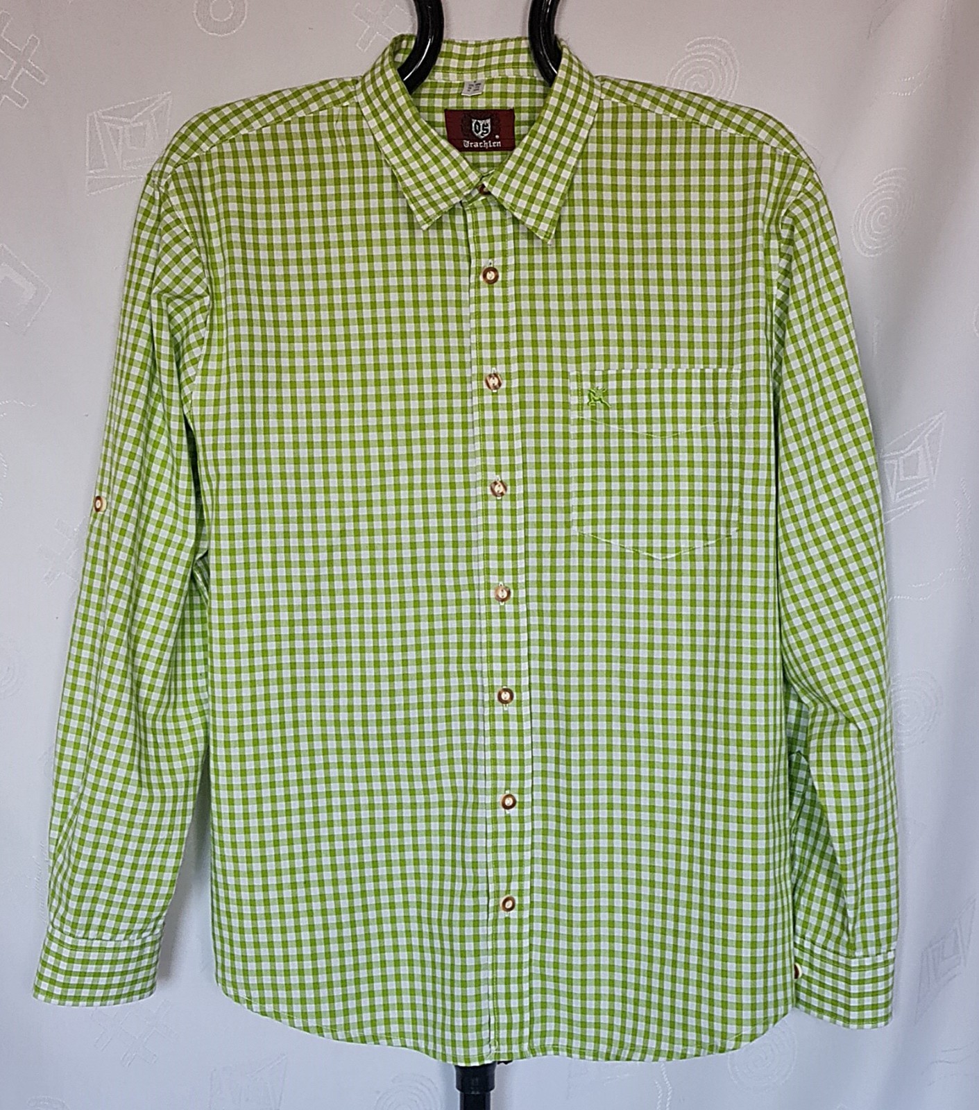 DRESS SHIRT VINTAGE OS TRACHTEN TYROL OKTOBERFEST DIRNDL PLAID MENS 17.5 EU 44