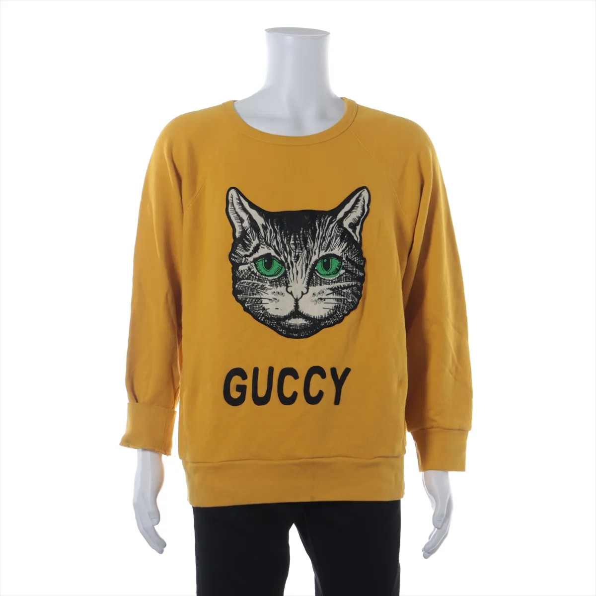 Gucci Cotton Basic knitted fabric L Men’s Yellow 497253 cat embroidery Fluffing