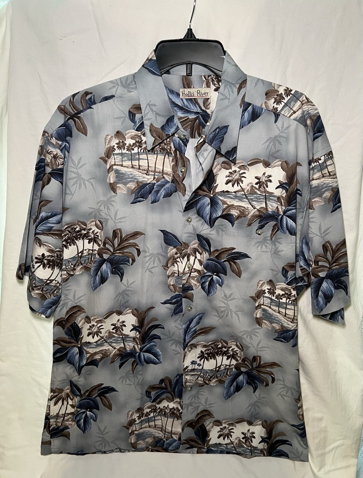 Hollis River Men’s XL Aloha Blue Button Up Tropical Hawaiian Shirt