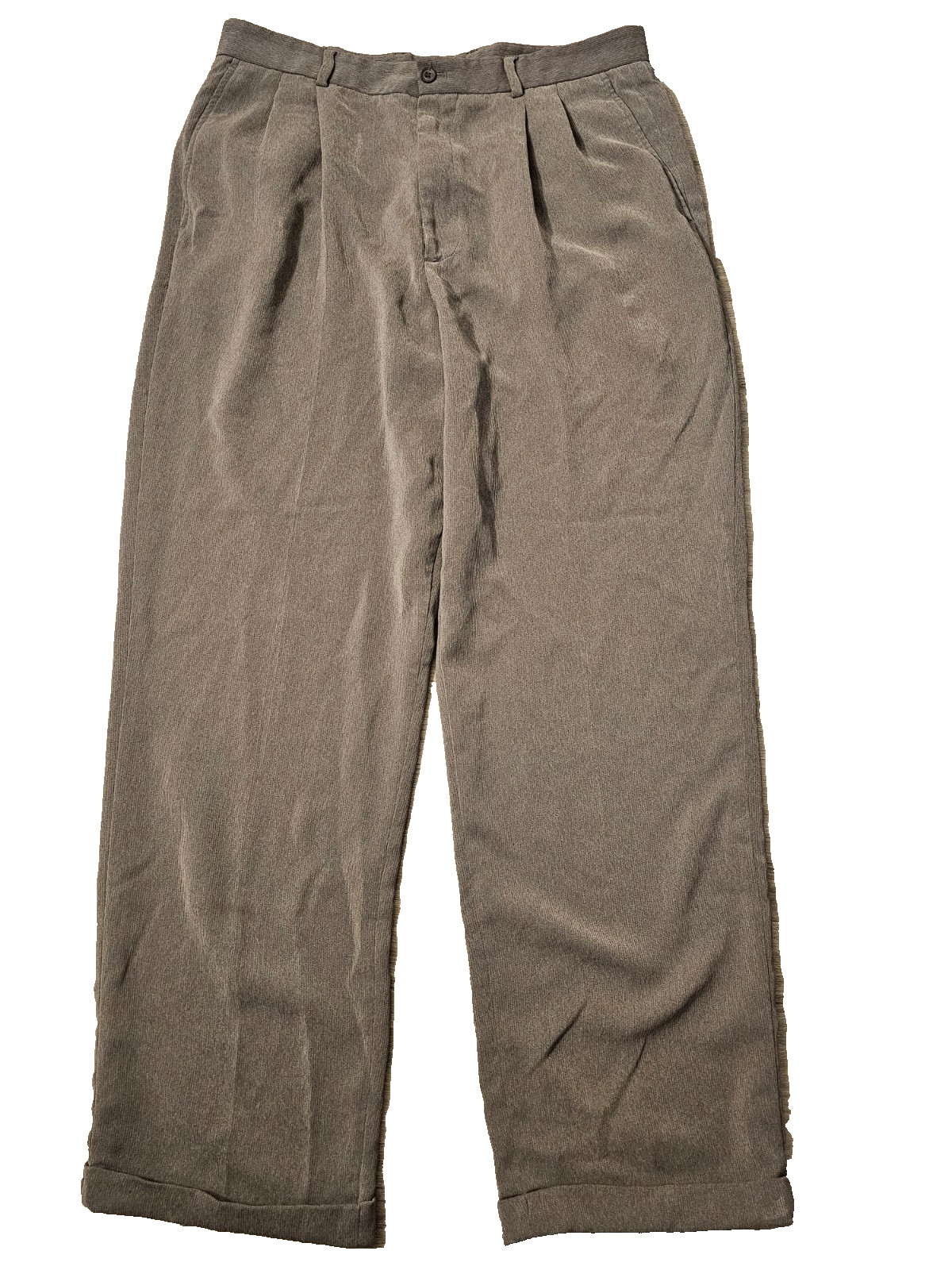 VTG Claiborne Mens Grey Pleated Dress Pants Slacks Cuffed Hem Ribbed Pants 36X32